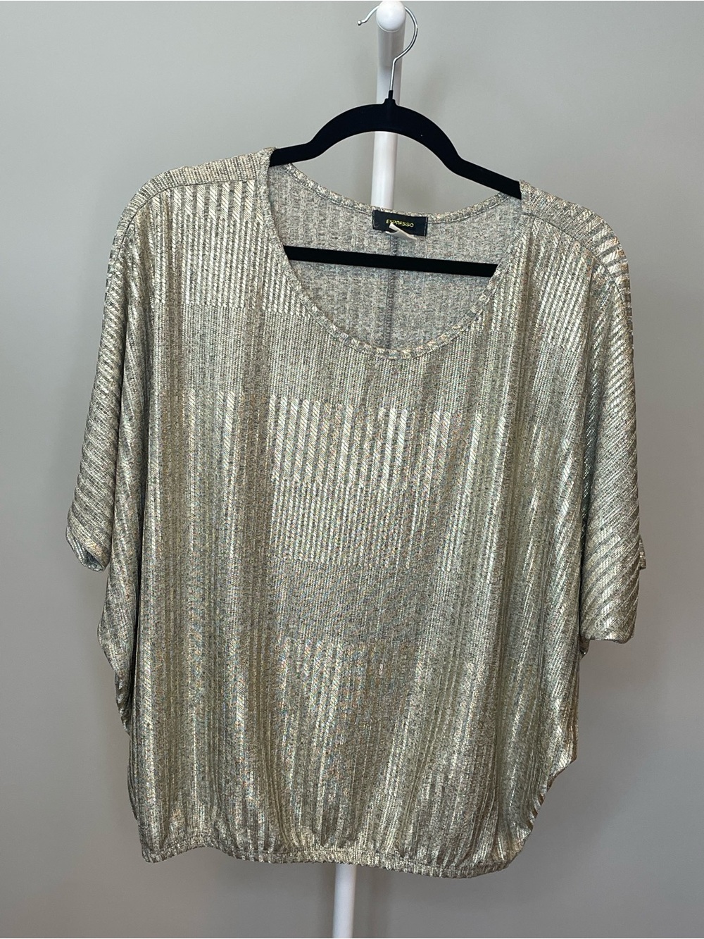 Espresso Metallic Gold Short Sleeve Knit Blouse - Large